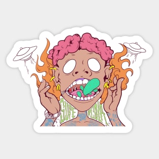 Super dope brain is on fire cartoon illustration Sticker